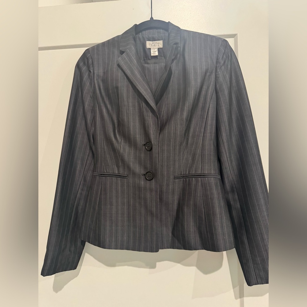 LOFT Charcoal Pinstripe Blazer and Skirt Set